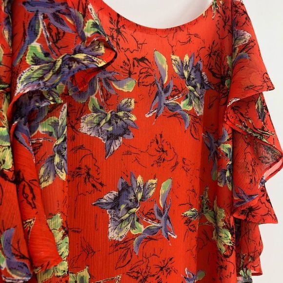 Adelyn Rae Orange Floral Off Shoulder Ruffle Asymmetrical Hem Dress size XS - Picture 4 of 13